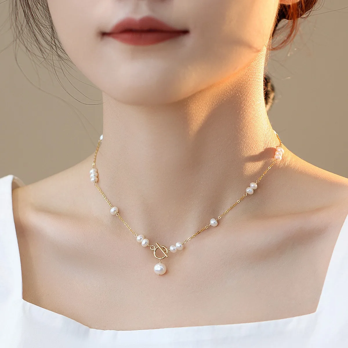 

Hot Sell 100% Natural Freshwater Pearl 14K Gold Filled Ladies Chains Necklace Jewelry For Women New Year Gifts No Fade
