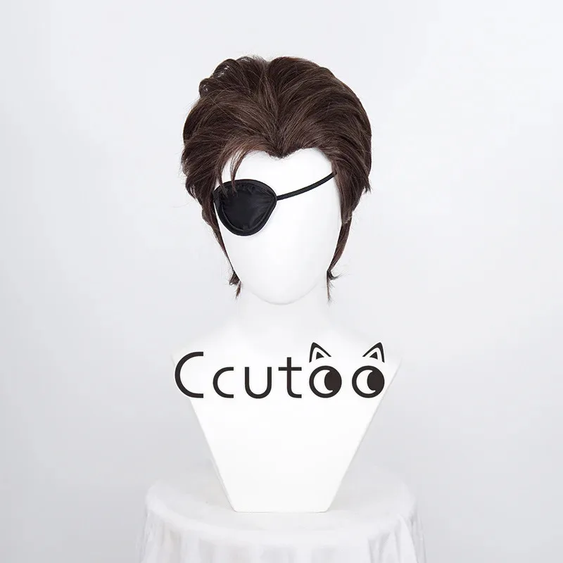 Zizi 2025 ميتال جير الصلبة: Big Boss المحمولة Ops تأثيري الباروكات قصيرة الرجال براون رمادي الشعر الاصطناعية + Eyepatch + غطاء شعر مستعار مجاني