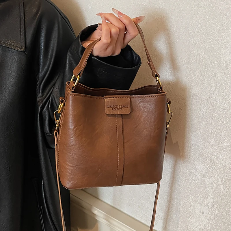 

Vintage Bucket Crossbody Bag For Women Shoulder Bag Brand Designer Womens Handbag PU Leather High Quality Fashion Bucket Bag