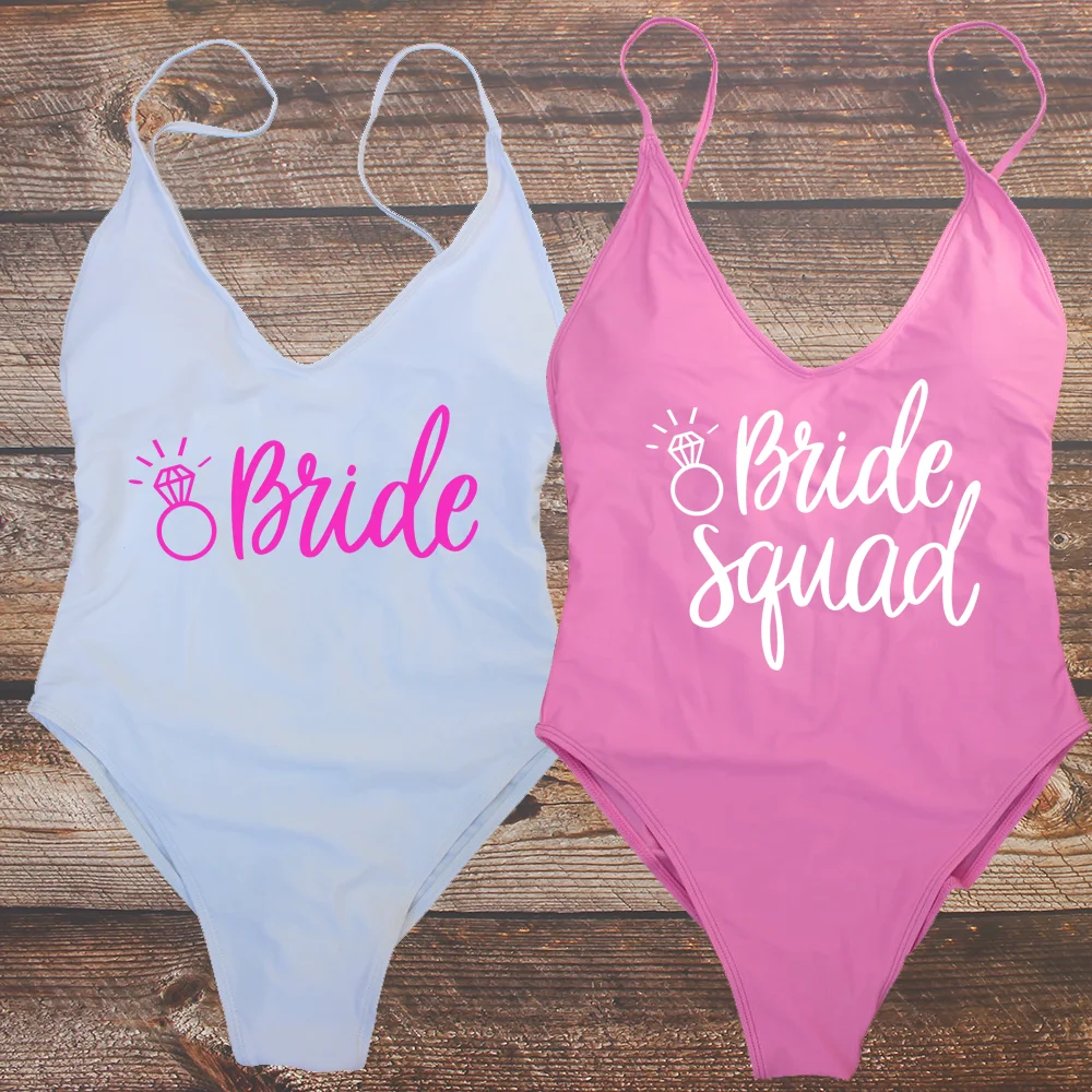 

Bridal Party Sexy Paded Swim Suits monokini One Piece Swimsuit Women Beachwear BRIDE SQUAD Letter Print Bathing suit Swimwear