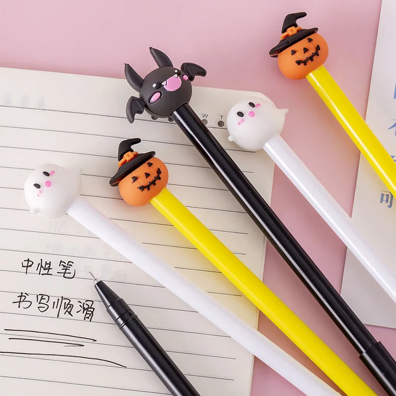 3Pcs/Set Creative Pumpkin Lights Bat Ghost Halloween Gel Pen 0.5mm Ink Christmas Gift Kid Student Prize School Office Stationery