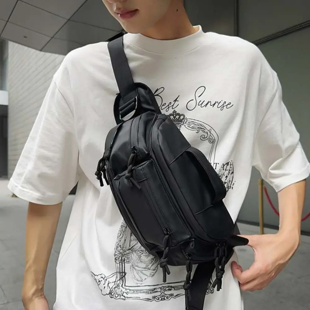 

Portable Shoulder Bag Men Motorcycling Chest Bag Multifunction PU Message Bag Zipper All-match Crossbody Bag Outdoor