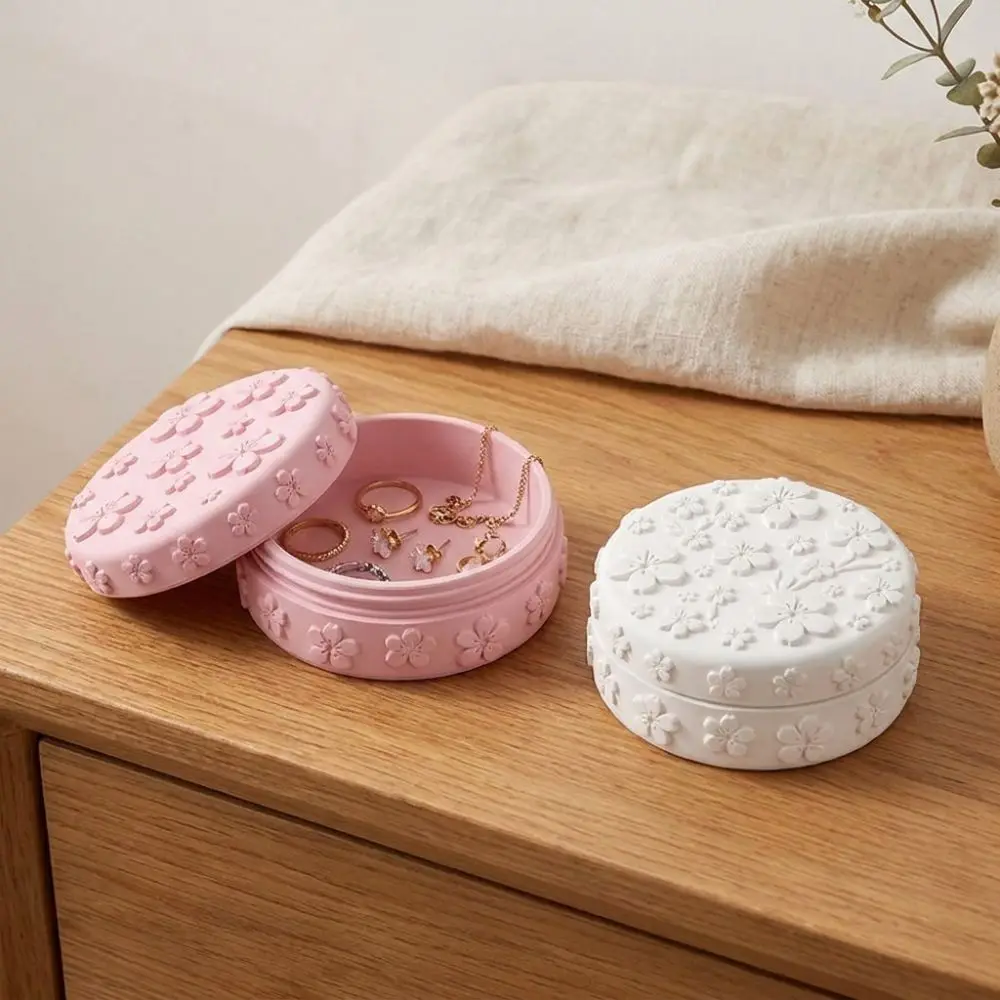 3D Printed Makeup Cotton Storage Box Dust-Proof with Lid Beauty Storage Jar Aesthetic Embossed Cherry Powder Puff Box Beauty