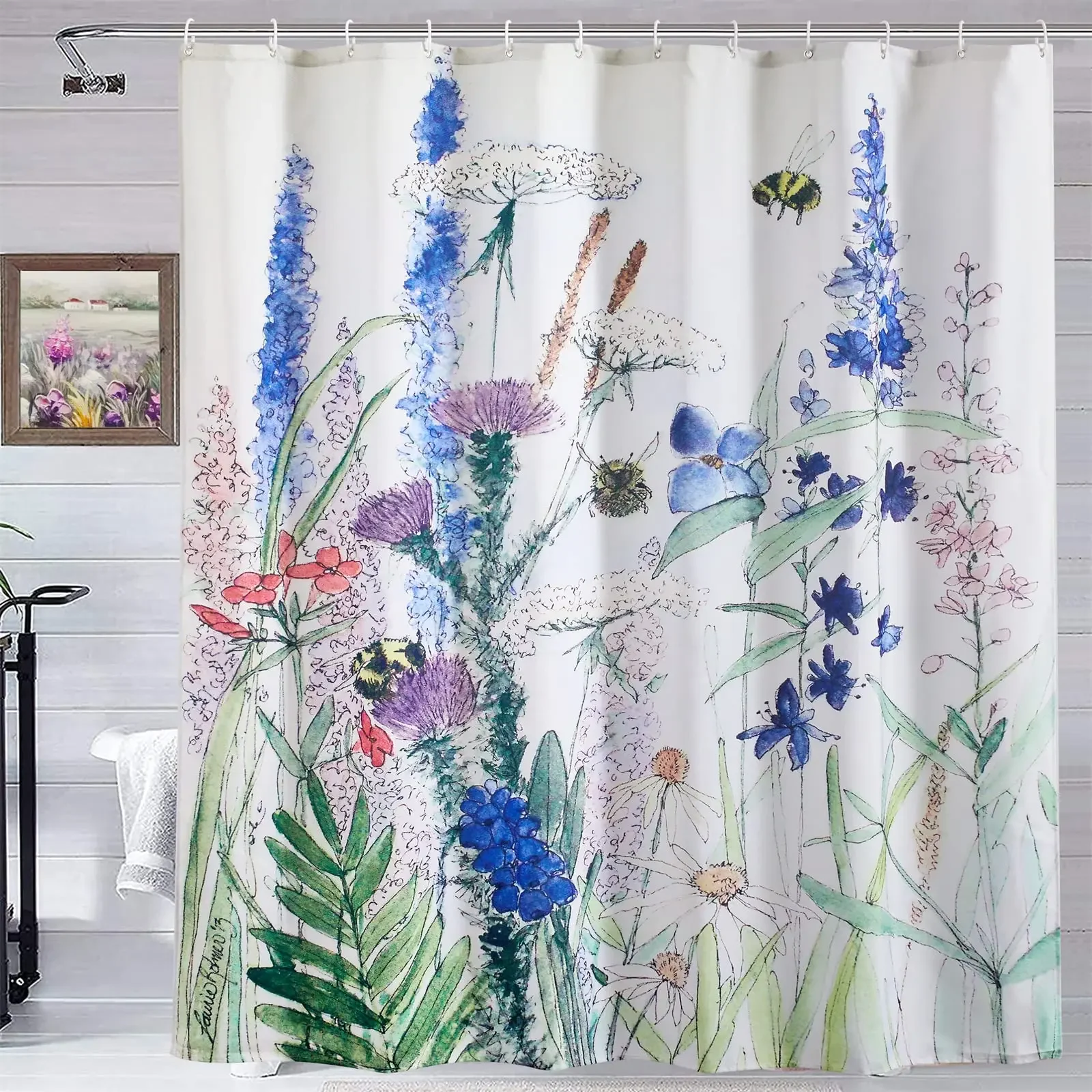 Vintage Style Butterflies and Flowers Fabric Shower Curtains for Bathroom,Leaves Botanical Spring Nature Scene Bathroom Curtains