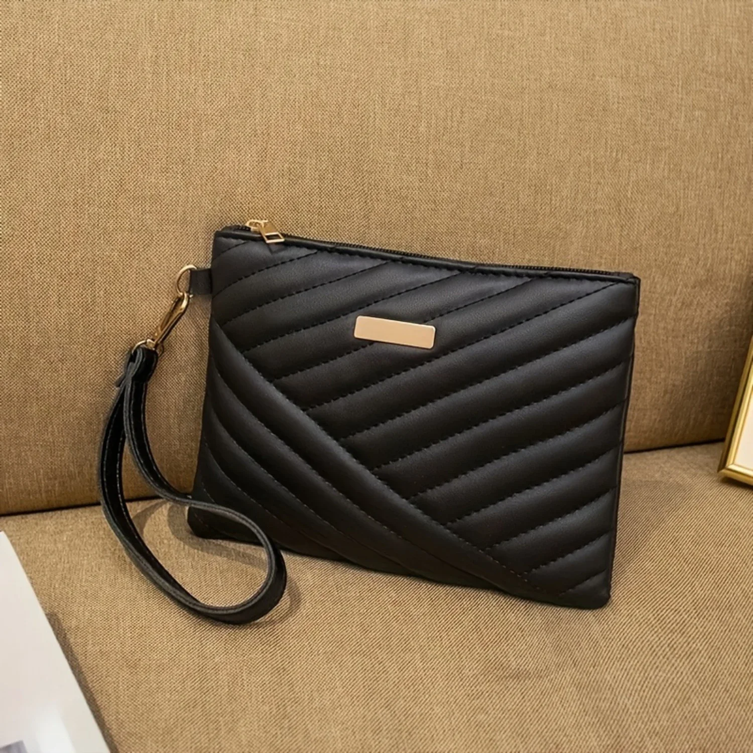 

large capacity clutch wallet purse with wristlet faux leather zip coin purse, daily use mobile phone bag, fashion, going out mus