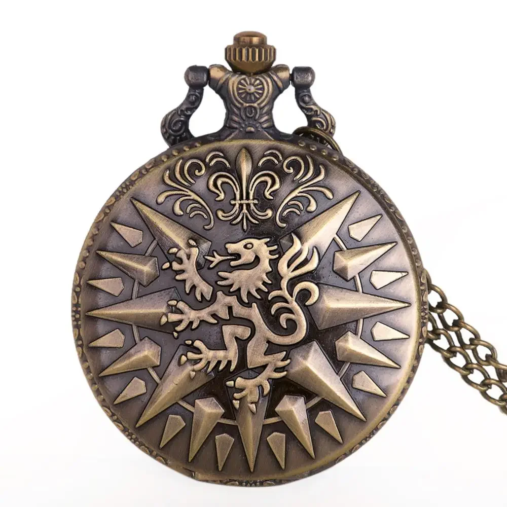 Fashion Dragon Theme Bronze Pocket Watch Men Women Quartz Necklace Pocket Watches With Necklace Chain For Men Women