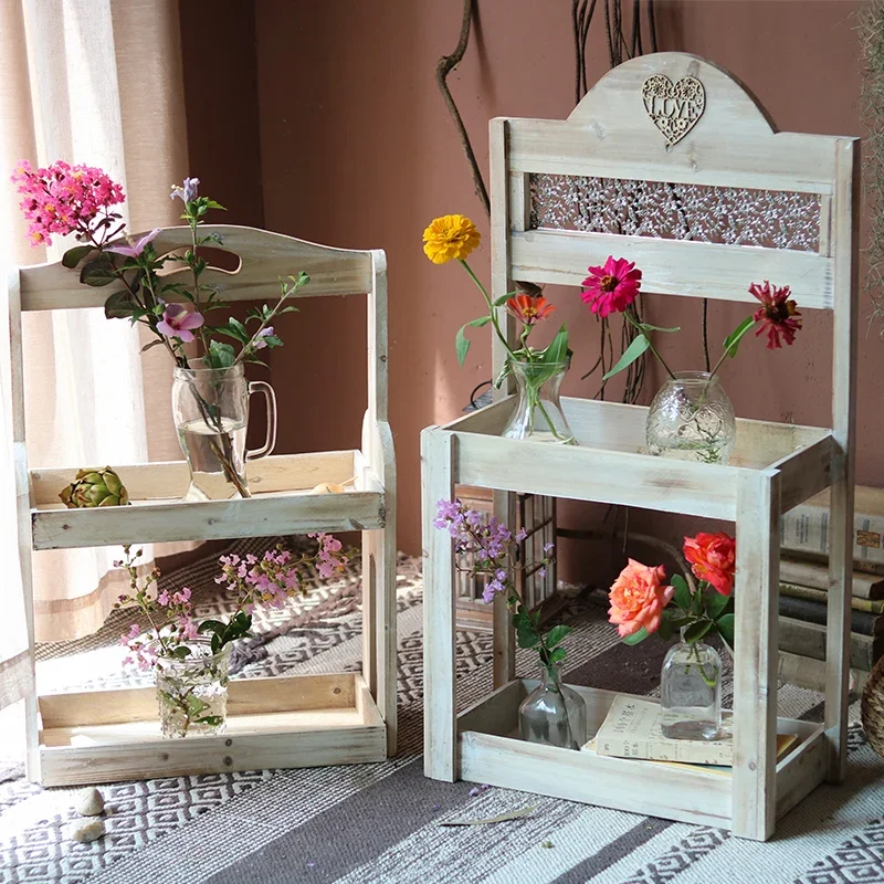 Rustic Solid Wood Plant Stand Vintage Flower Shelf Balcony Garden Decor Multi-Tier Storage Rack Indoor Outdoor Display Organizer