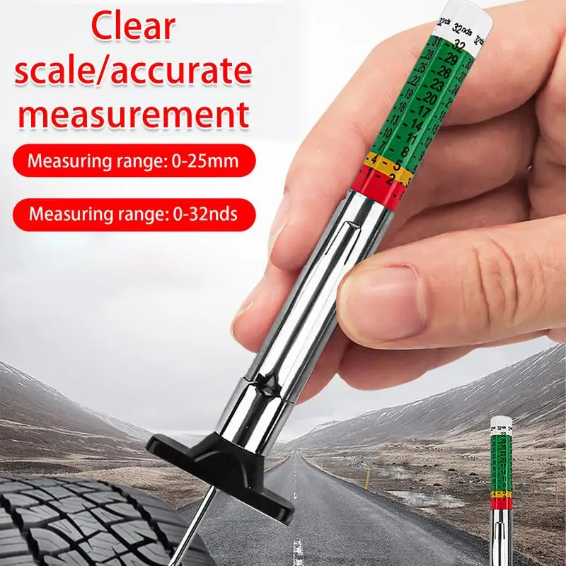 1PCS Car Tyre Tire Tread Auto Depth Thickness Gauge Meter 25MM Measuring Pen Color Coded Digital Caliper Monitoring Tool
