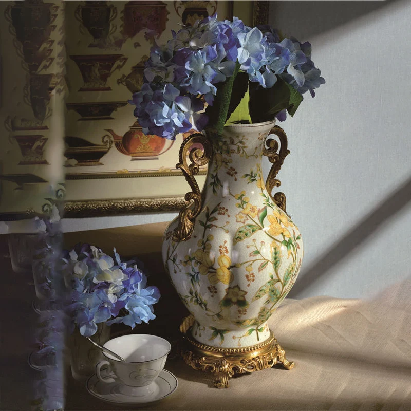 صينية فواكه بمقبض نحاسي على كلا الجانبين، صينية تزيين منزلية باللون الأزرق والأخضر 550*350*105 نحاس