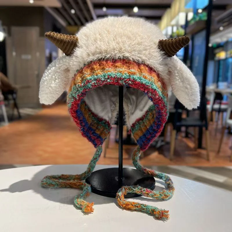 Модная зимняя милая миниатюрная шапка с овечьими ушками для женщин, мягкая шапка сдвиганием; Универсальная шапка-ушанка для родителей и детей