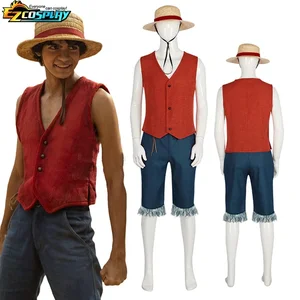 Monkey D Luffy fantasia cosplay para adultos, colete vermelho, shorts, chapéu, corda, roupa anime para homens, festa de Halloween 8 principais vendas fantasia macaco sexy - №3