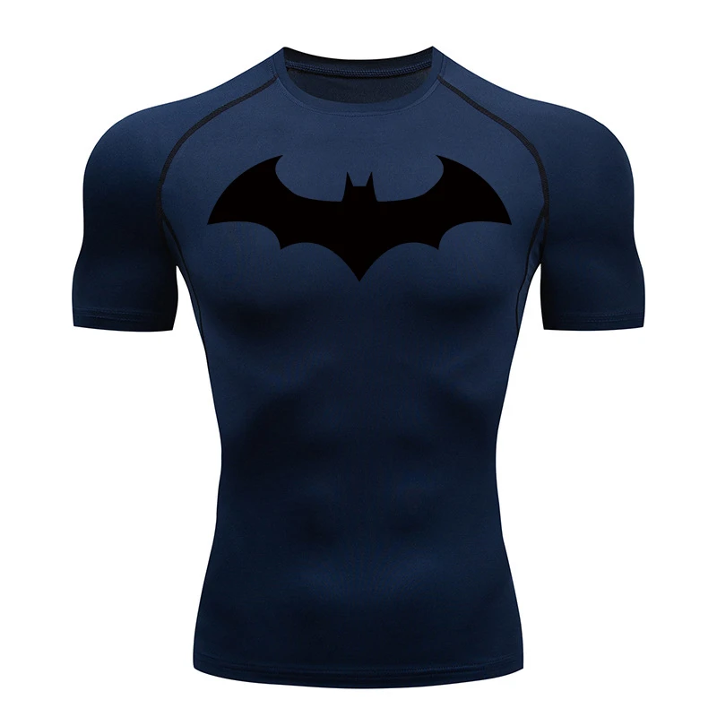 Bat Graphic Compression Shirts for Men Short Sleeve Rash Guard Gym Workout Running Tshirt Summer Athletic Quick Dry Tees Tops