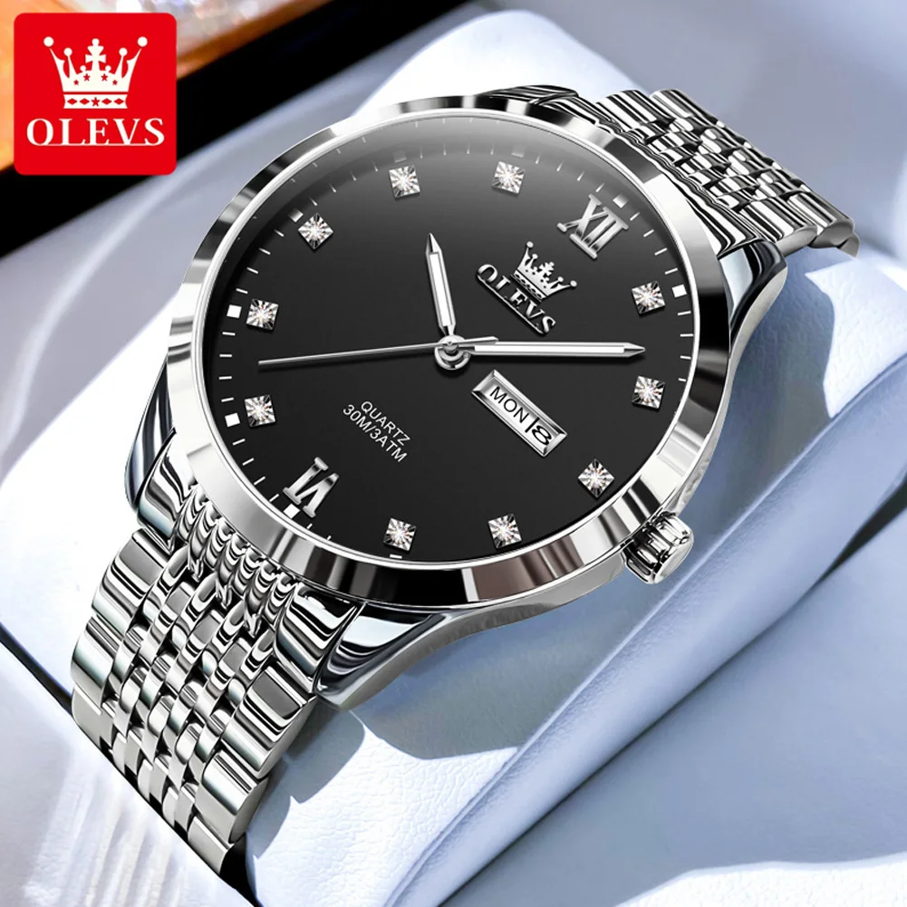 

OLEVS 2943 Original Quartz Movement New Style Diamond Luminous Function 30m Waterproof Classic Simple Calendar Window Watch