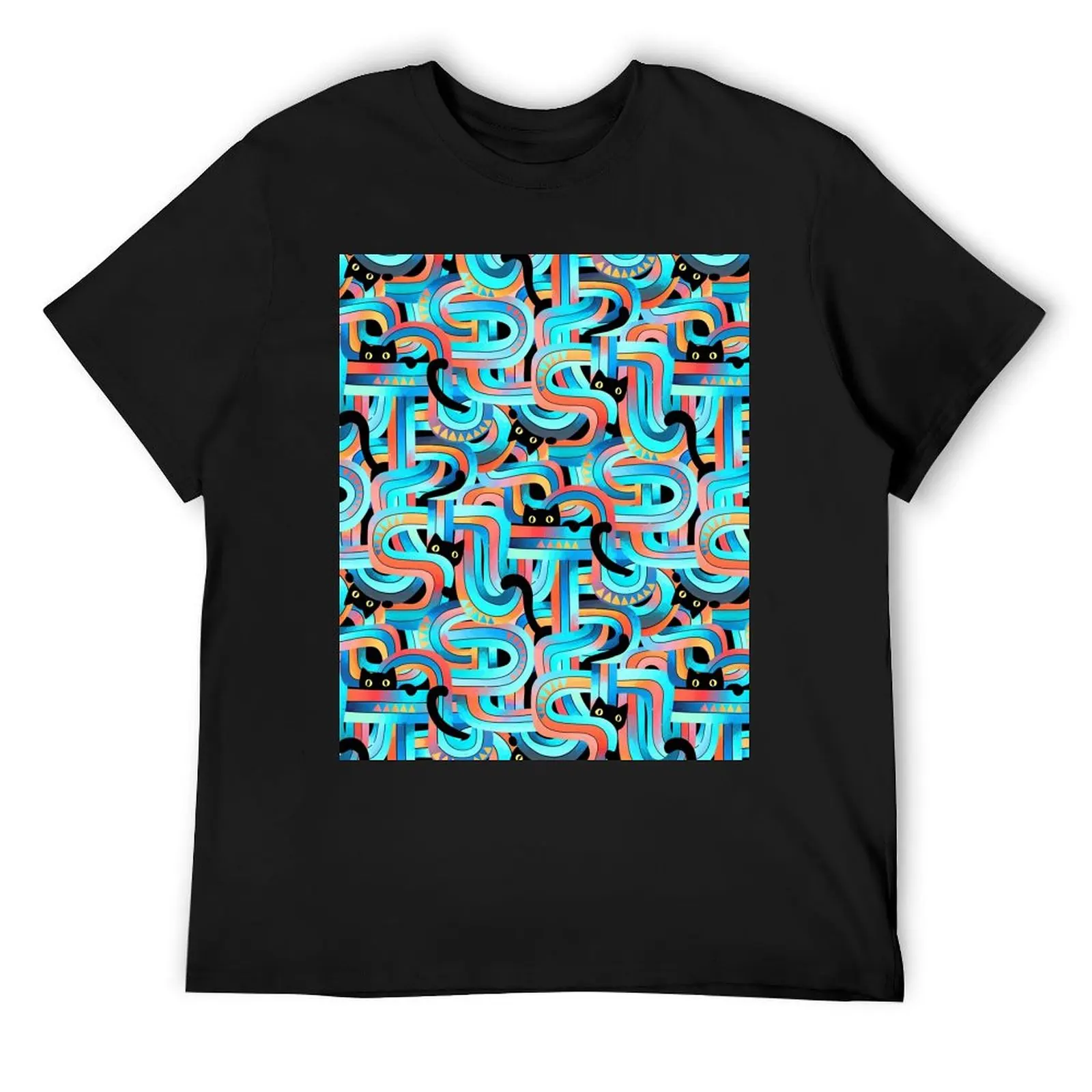 Geo Cats Maze in Tangerine and Turquoise T-Shirt blacks anime stuff vintage boys whites plus size men clothing