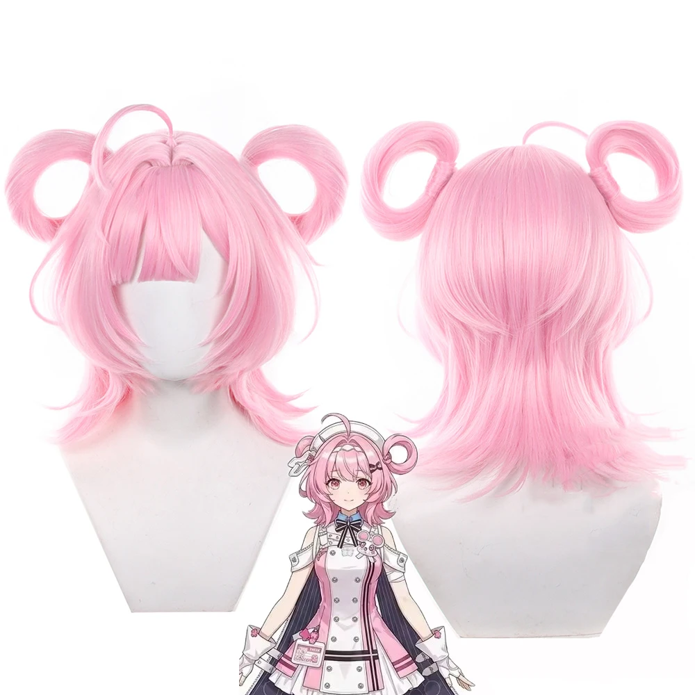 

Chiz Cosplay Wig Game Neverness To Everness Chiz 32cm Short Pink Wig with Two Loop-shaped Buns Heat Resistant Wigs