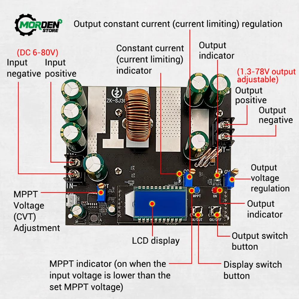 ZK-SJ20 700W Buck Converter CC CV Module DC 7-80V to 1.4-79V 20A Voltage Regulator Voltmeter Step-Down Board  Power Supply