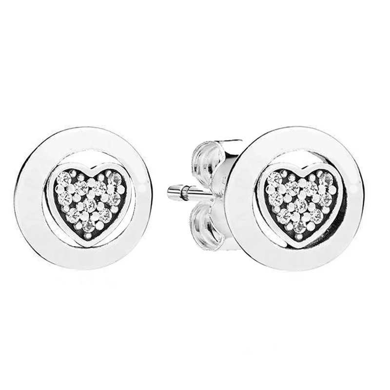 Authentic 925 Sterling Silver Love Heart Forever Circle Polished Signature Earring For Women Jewelry Birthday Gift