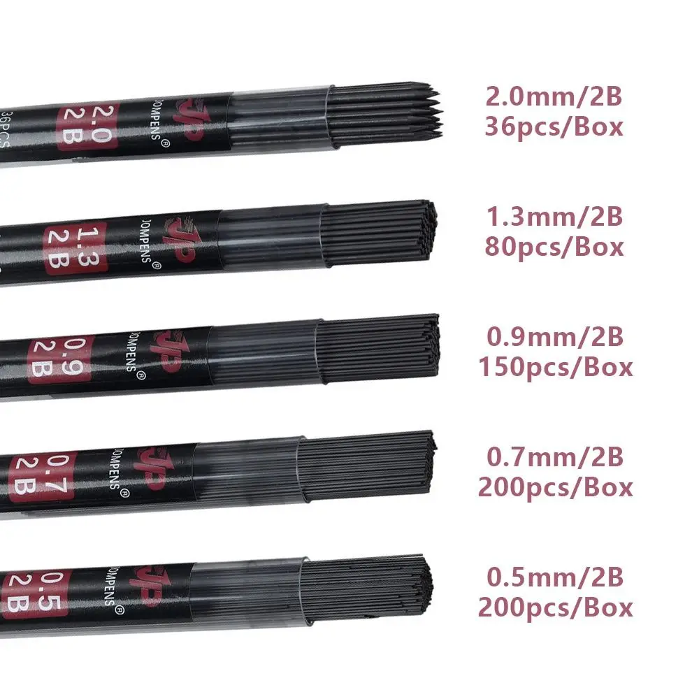 

0,5/0,7/0,9/1,3/2,0 мм стержень для карандашей 2B, стержни для механических карандашей большой емкости, цветные принадлежности для художественных эскизов и рисования