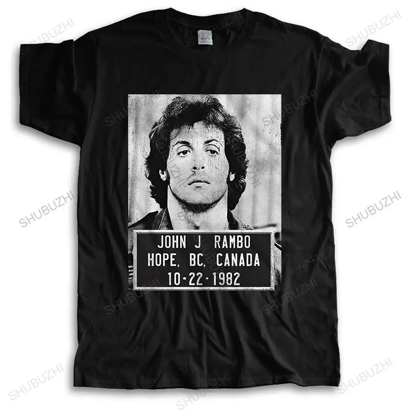 Camiseta vintage de lujo para hombre, camiseta de manga corta First Blood John J Mug Shot 10-22-1982, Camiseta de algodón a la moda para él pl