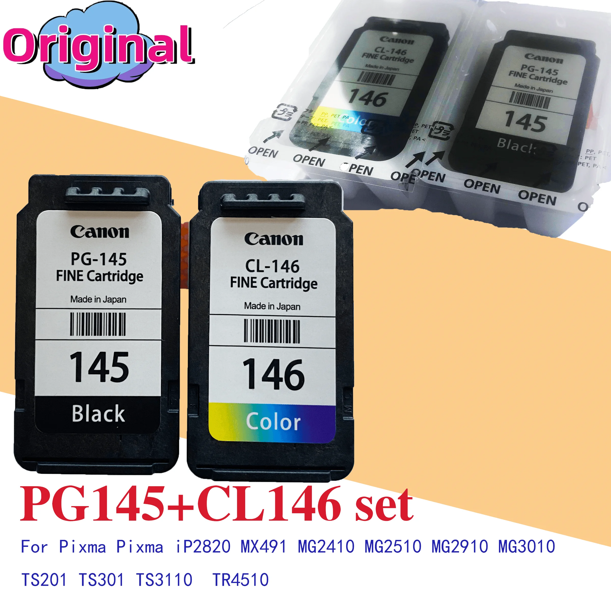 Compatible 145XL 146XL Ink Cartridge  for Canon PG145 CL146 PG-145 PG 145 146 For Pixma MG2410 MG2410 MG2510 Printer