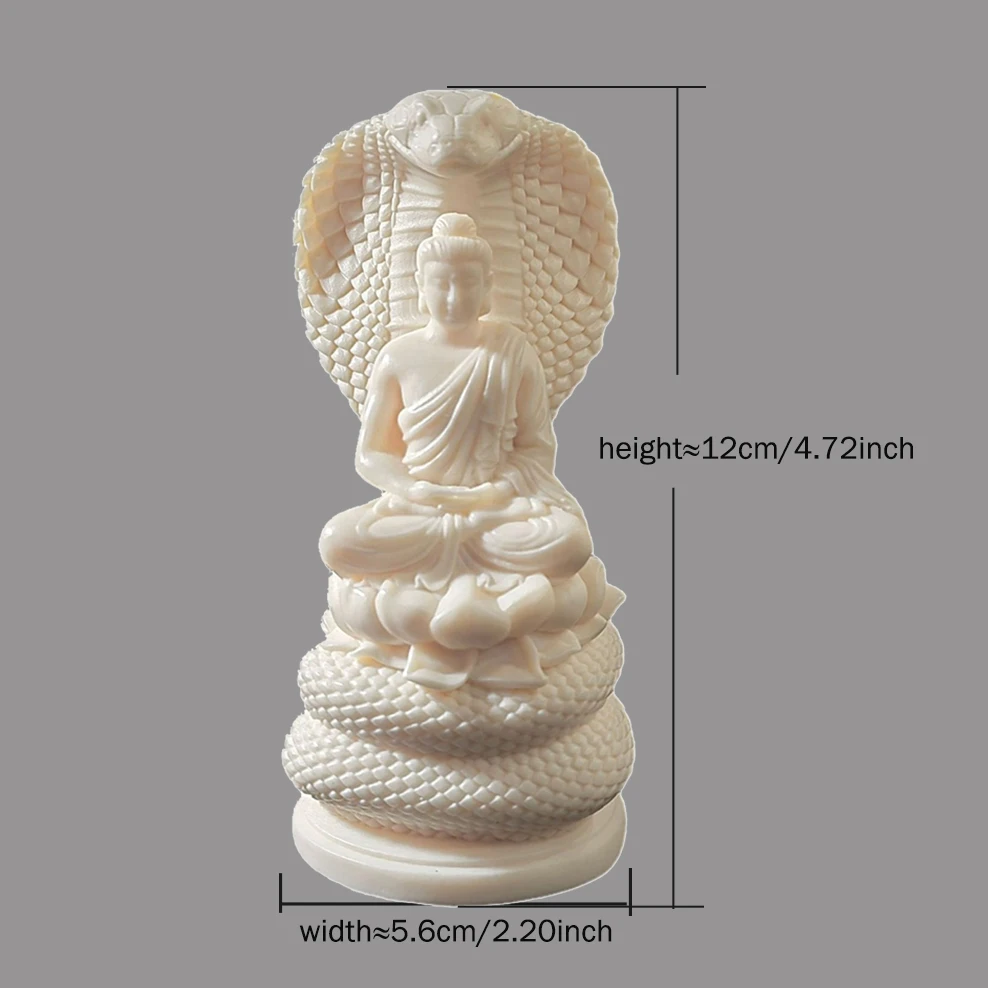Ivory fruit carving Tathagata Buddha Statue, snake protecting Buddha Ornament, Chinese Zen decorations for home, living room