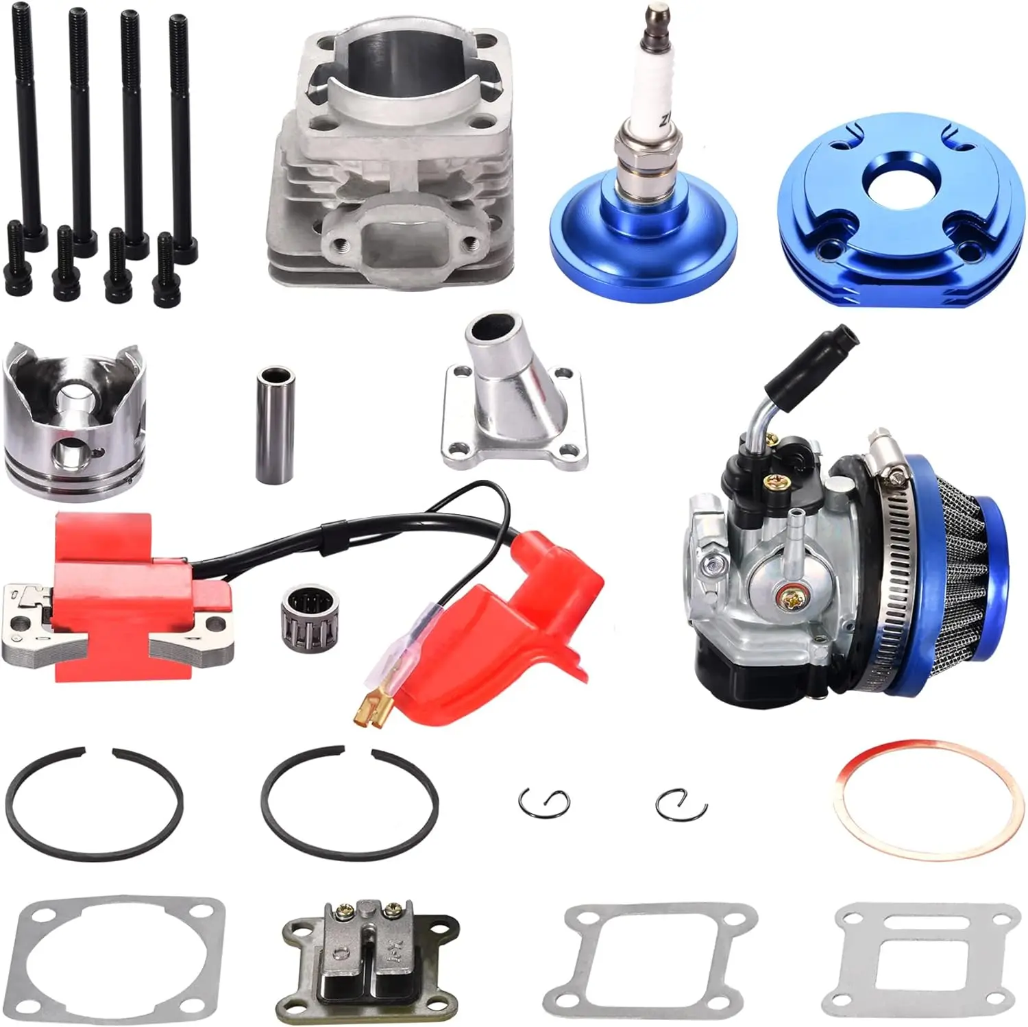 Blue6 Teeth Carburetor Air Filter Assembly with 44mm Cylinder Ignition Coil for 2 Stroke 47cc49ccATV Quad Pocket Dirt Bike Parts