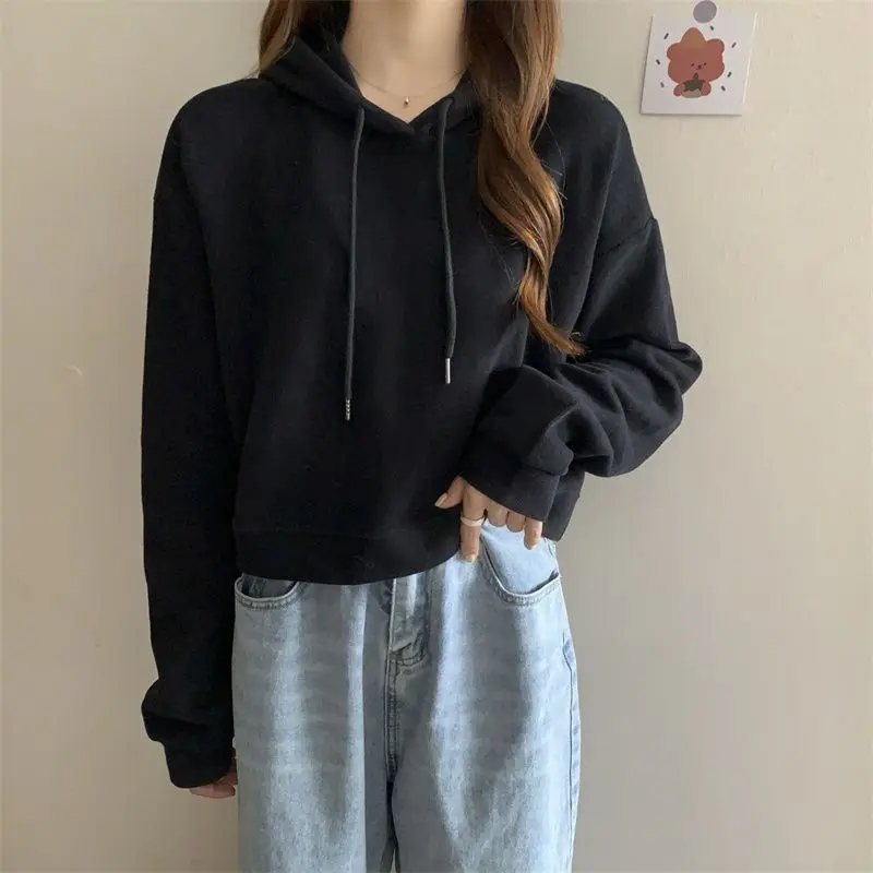 Loose High Waist Pullover Long-sleeved Top New Women's Autumn Short Hooded Sweatshirt