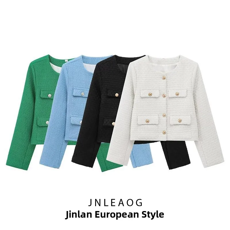 

JNLEAOG Faion Textured oulder Pad round Ne Long Sve Women's Sle Perfume Wind Coat ort Outerwear Pure Color