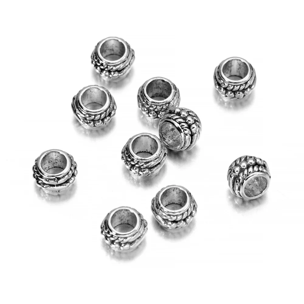 30Pcs/Lot 8mm Antique Big Hole Alloy Beads Round Loose Spacer Bead for DIY Jewelry Making Bracelet Findings Supplies Accessories