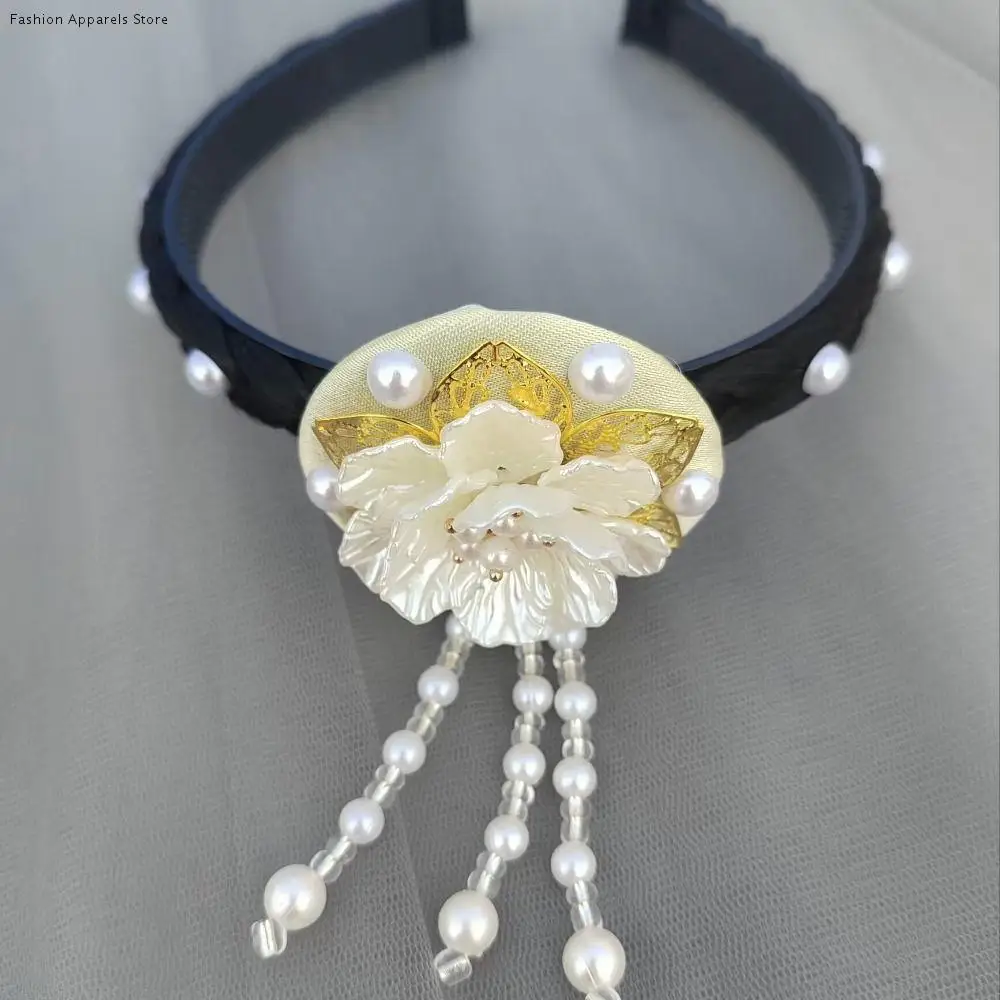 

Sweet Flower Korean Headband Pearl Beaded Hanbok Hairband Ethnic Style Traditional Stage Dance Hair Hoop Performance