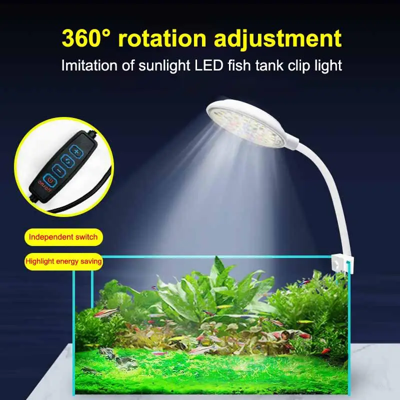Aquatic Plant Multiple Modes Dimmable Lightness Full Spectrum Mini Clip Light USB Aquarium LED Lamp Fish Tank Light Decor