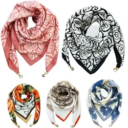 Vintage Style Satin Ladies Square Scarf Simple Soft Magnetic Buckle Scarf Elegant Neck Protection Wraps Neck Warmer for Women