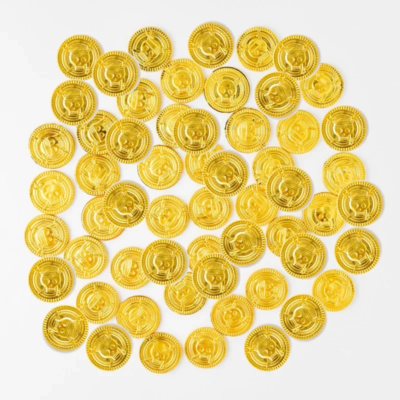 Monedas de oro de juego de tesoro pirata para niños, accesorios de fiesta de Halloween, decoración de Navidad, venta al por mayor