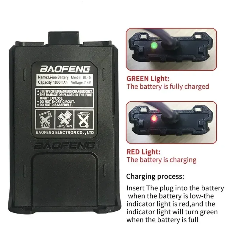 Originale 1800mAh Per Baofeng UV-5R Tipo-C Caricatore Walkie Talkie Batteria UV-5RE DM-5R Plus BF-F8 RT-5R RT5 Radio A Due Vie batteria