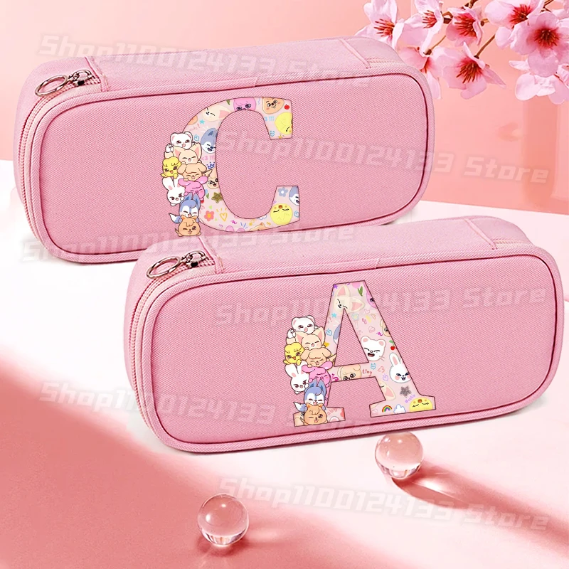 

Skzooo Girl Student Pencil Case Stray Kids Cute Letters A-Z Anime Game Kawaii Print Back To School Stationery Storage Pencil Bag