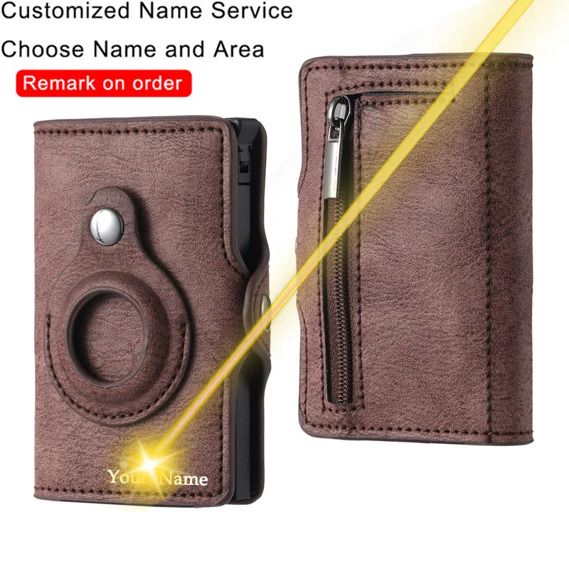 Customized Name Rfid Card Holder Men Airtags Wallet Money Clips Leather Purse Slim Wallets For Apple AirTags Tracker Card Holder