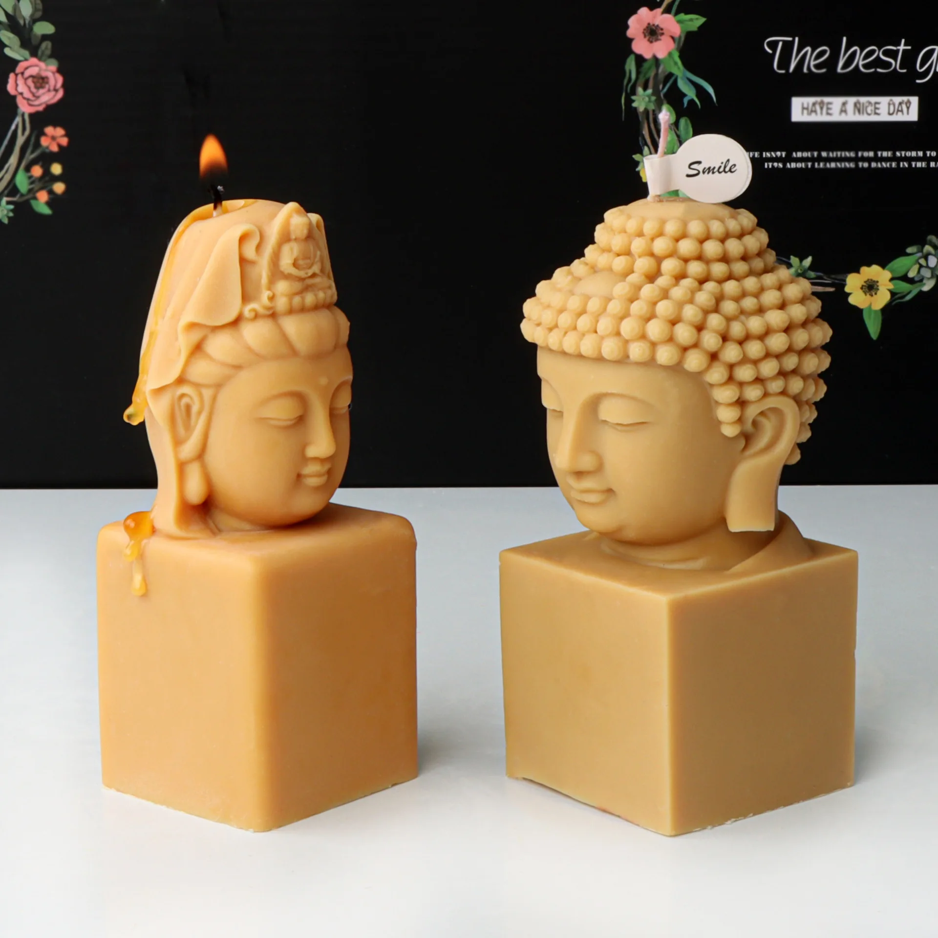 Large Buddha Head Statue Candle Silicone Mold 3D Handmade Abstract Meditation Buddha Gypsum Candle Making Mould Craft Home Decor