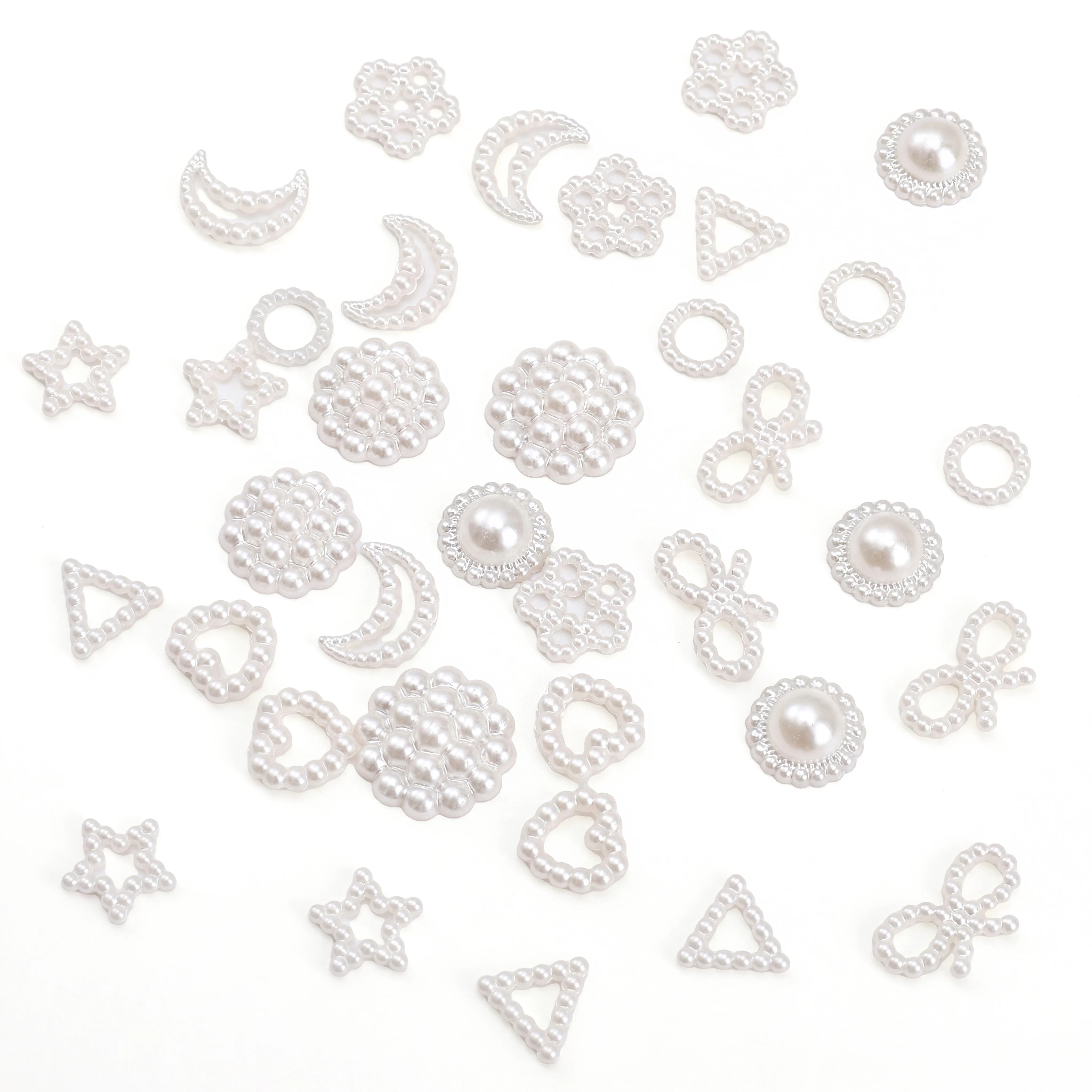 50/100 Stück Gemischte ABS Imitationsperlen Cabochons Schleifenförmige Flache Perlen für DIY Handyhüllen Haarspangen Bastelarbeiten Schmuckherstellung – Detail 5