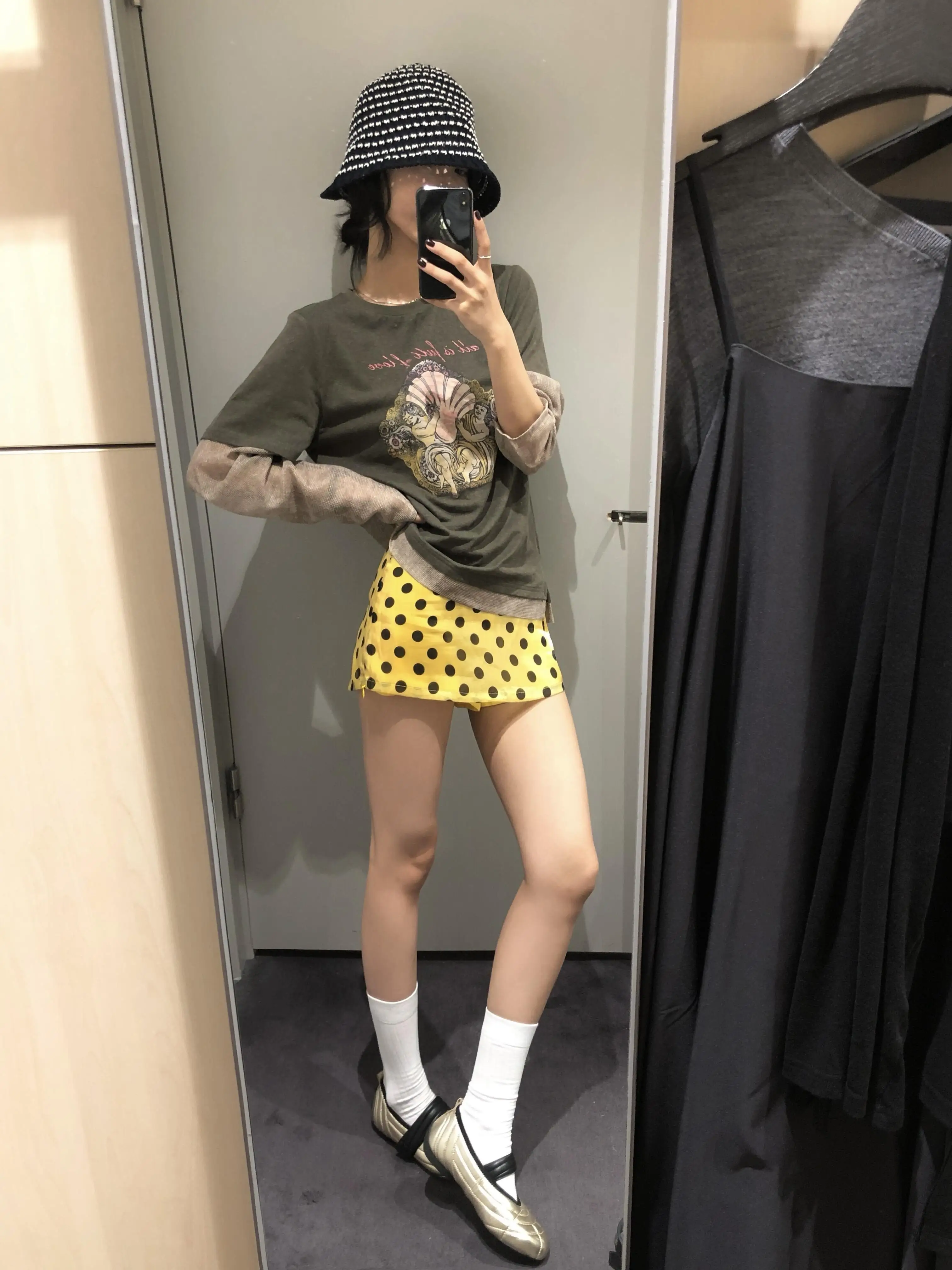 American Retro Yellow Polka Dot A-Line  Skirt Women's Summer New All-Match Side Zipper Slimming Versatile Short Skirt Pants
