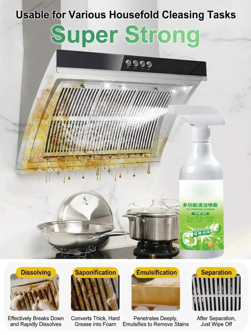 All-Purpose Powerful Household Cleaning Spray, Kitchen Grease &amp;amp; Bathroom Glass Descaling Cleaner for Whole Home Use