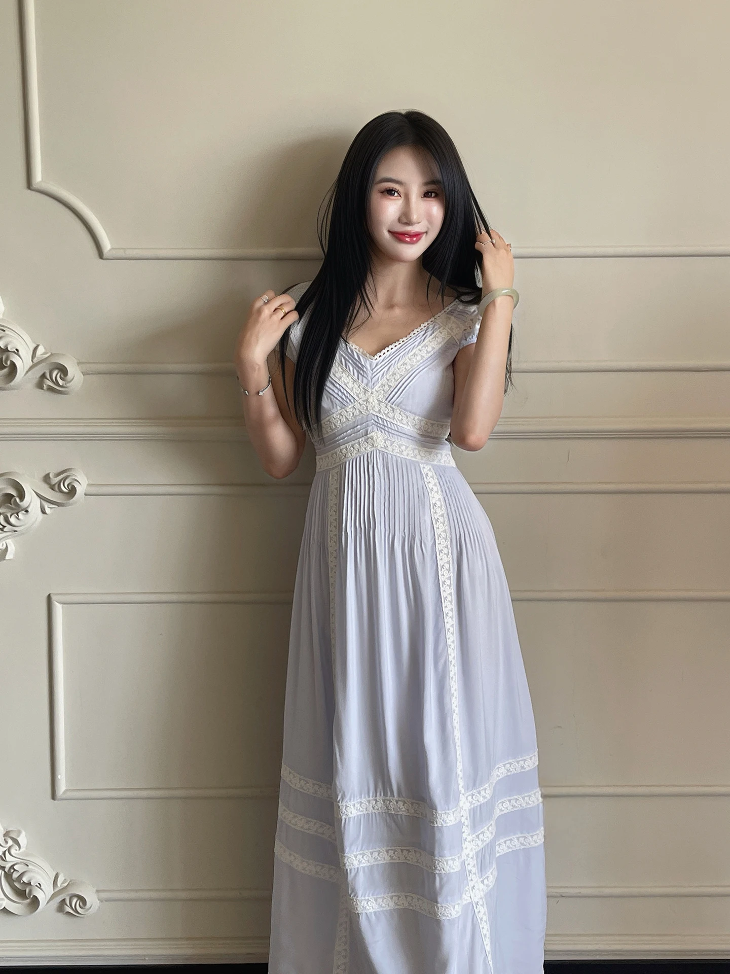 Retro Heavy Work ort Sve V-Ne Vita snellente Lunga Dr Estate Nuova fibra di poliestere Vita alta Gonna a trapezio Pendolarismo