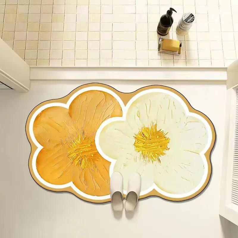 VIKAMA 2025 Popular Creative Diatom Mud Floor Mat Irregular Floral Absorbent Anti Slip Bathroom Flower Foot Mat Home Decor