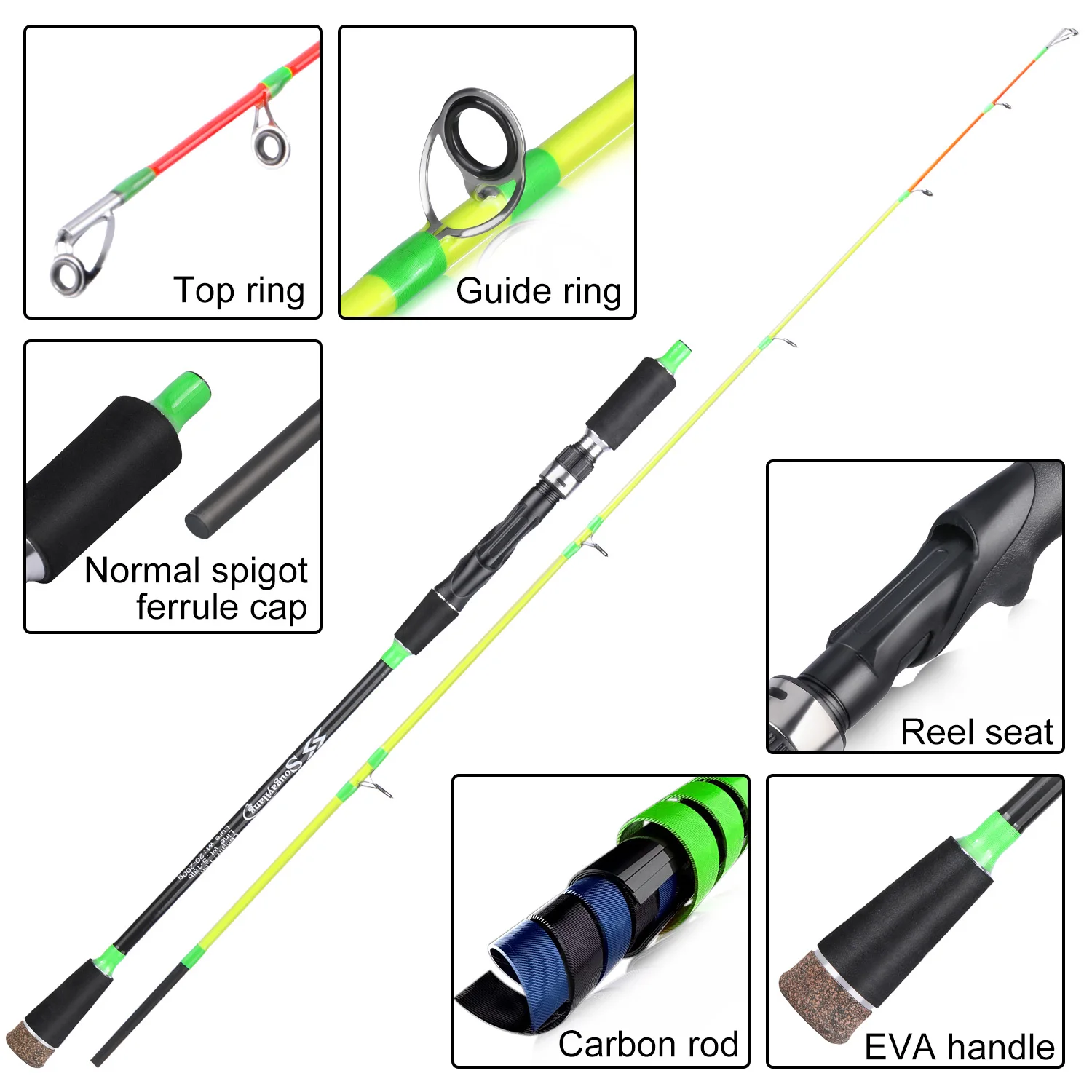 Sougayilang-صنارة صيد للصب والغزل, طرف التيتانيوم القوي, ذيل مطاطي, قارب الأخطبوط قضيب, 1.5 متر