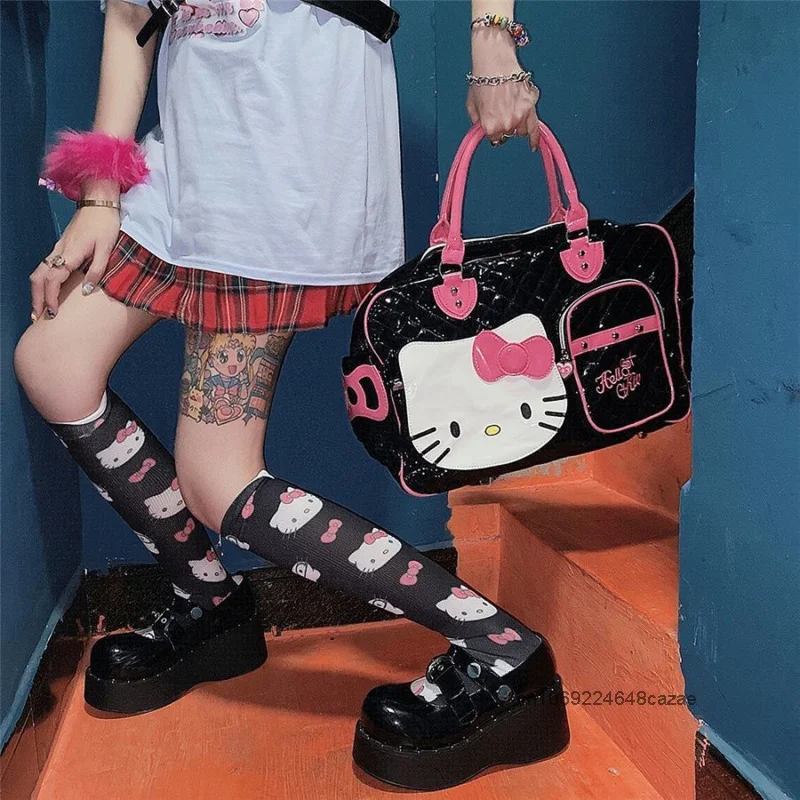 Sanrio Hello Kitty Cat Sweet Hot Girl Schoolbag New Fashion Japanese Style Travel Handbag Large Capacity Sweet Y2k Student Tote