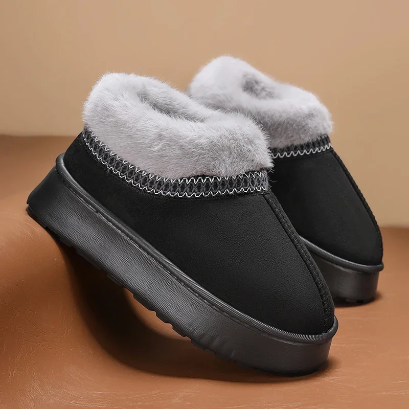 Women's UG Winter Anti-slip Fur Slides Slip On Keep Warm Home Cotton Shoes Lightweight Thick Sole Furry Platform Slippers 36-41