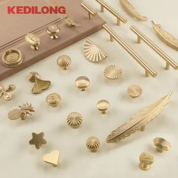 KEDLO Avrupa tarzı minimalist katı pirinç dolap DIY çekme kolu klasik lüks çekmece altın topuzu dolap kapısı uzun saplı