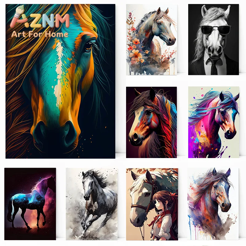 Watercolor/Anime Various Styles of Cool Horse Poster Canvas Printing Wall Art Picture Home Decor Gift for People Who Like Hor