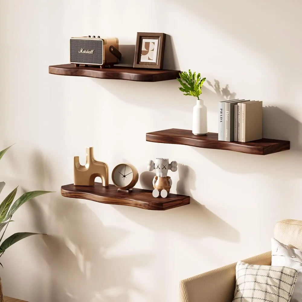 أرفف عائمة خشبية ريفية مقاس 24 بوصة للجدران، رف كتب معلق مثبت على الحائط بتصميم فريد من نوعه #2