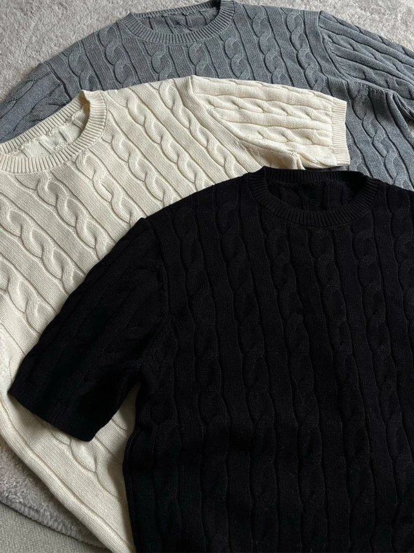 American Retro Twisted Knit Short Sleeve Men's Summer High-End Loose Half Sleeve Top Versatile T-Shirt for Teenagers