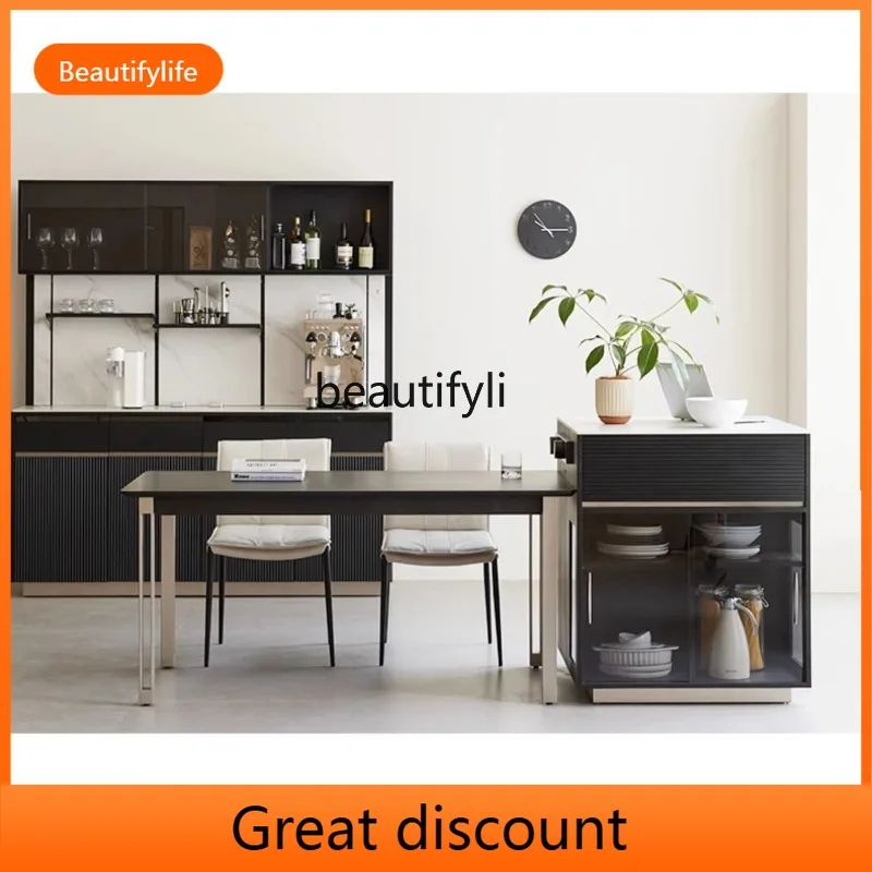 

A135 Легкий роскошный стол Zhongdao, обеденный стол, встроенный шкафчик для столовой, твердая древесина, открытая каменная пластина, барный шкаф